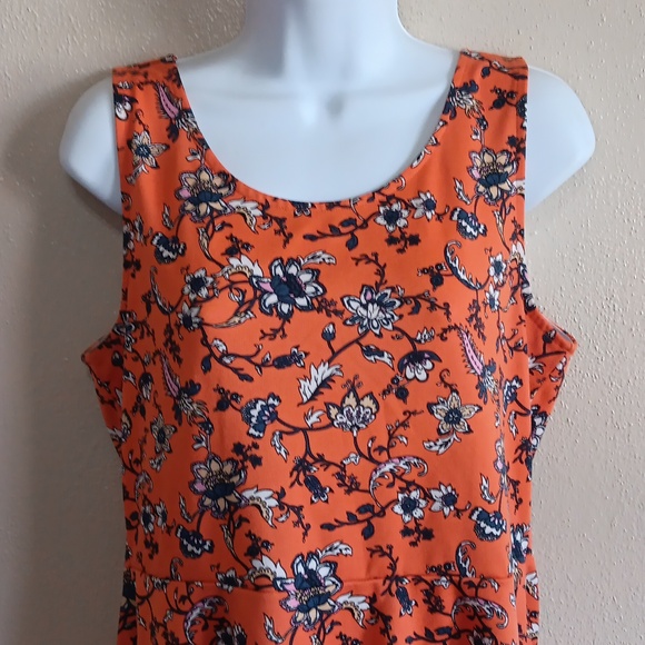 Floral Orange Sleeveless Slip On Sun Dress, Mini, Stretchy - Picture 1 of 8